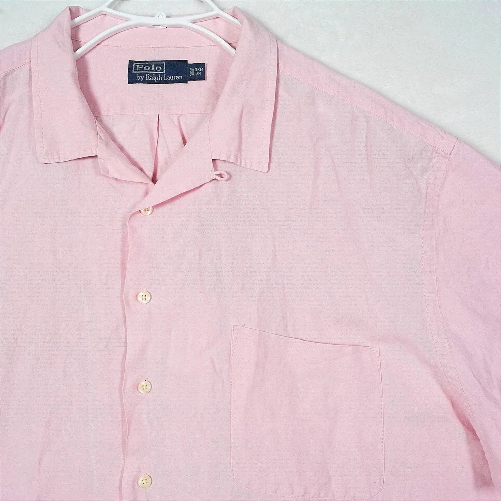 Polo Ralph Lauren Mens 3XB Pink Linen Silk Short Sleeve Camp Button Up Shirt